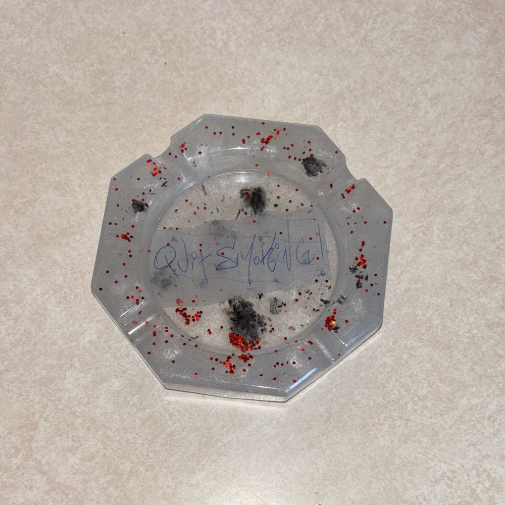 Clear and Red Speckled Octagonal Ashtray